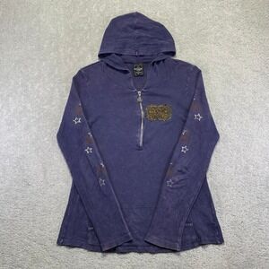 VINTAGE‎ Sledge USA Hoodie Womens Medium Purple Thermal Waffle Knit Stars Y2K